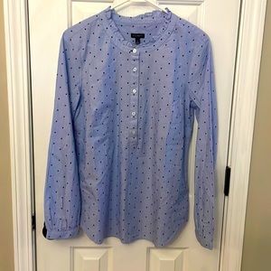 Brand new blue and black polka dot long sleeve blouse. Size small. Brand Talbots